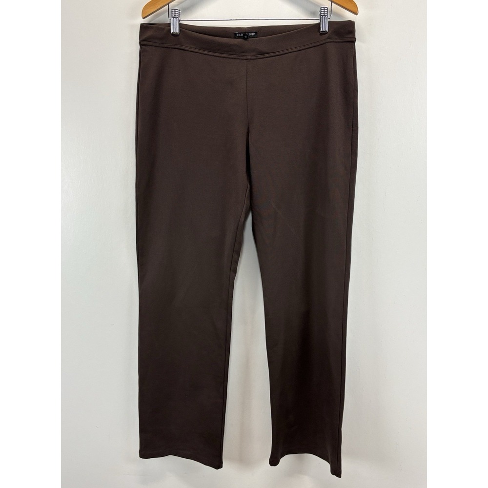 Eileen Fisher Ponte Full Leg Pull On Pants Womens L Dark Brown Minimalist Stretc